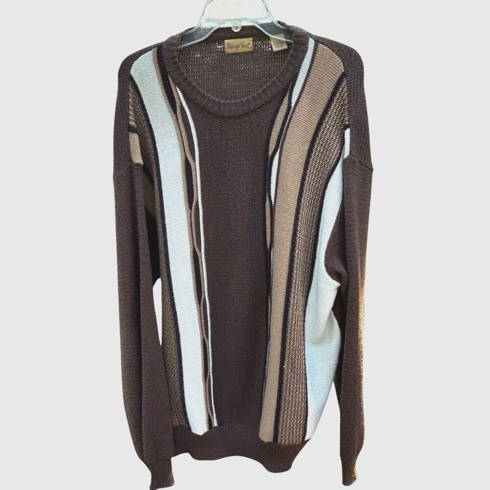 Vintage Grandpa Sweater Dadcore Midnight Velvet 1990s Brown Abstract -‎ Size XL